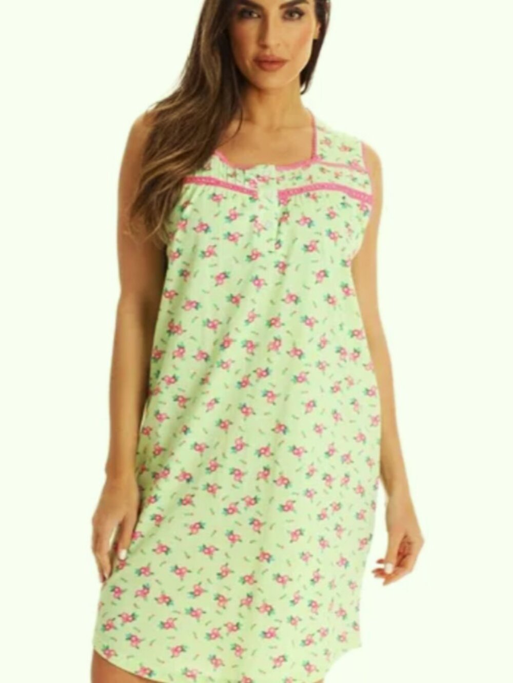 Dream Crest 2X Cotton Nightgown Green & Pink Floral Pajamas